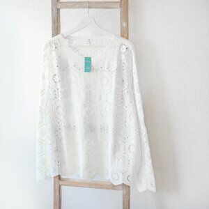 NWT! MAURICES CROCHET BELL SLEEVE KNIT SWEATER WHITE SZ XL